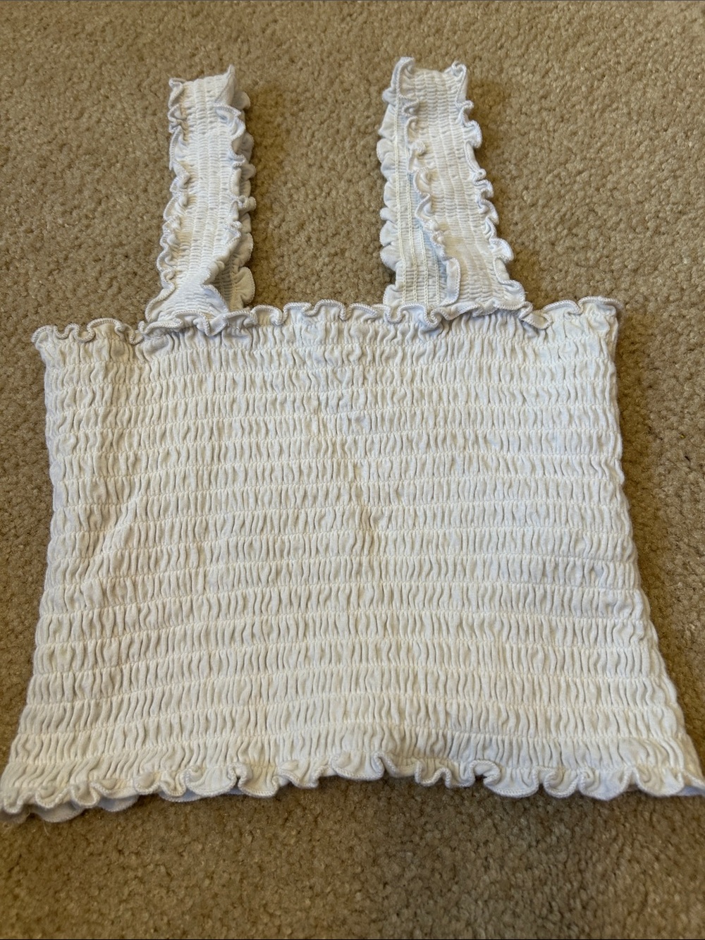 Hollister White Smocked Ruffle Crop Tank